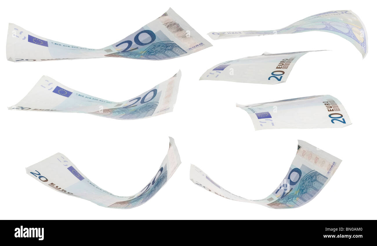 There is some twenty euro greenback in various positions Stock Photo