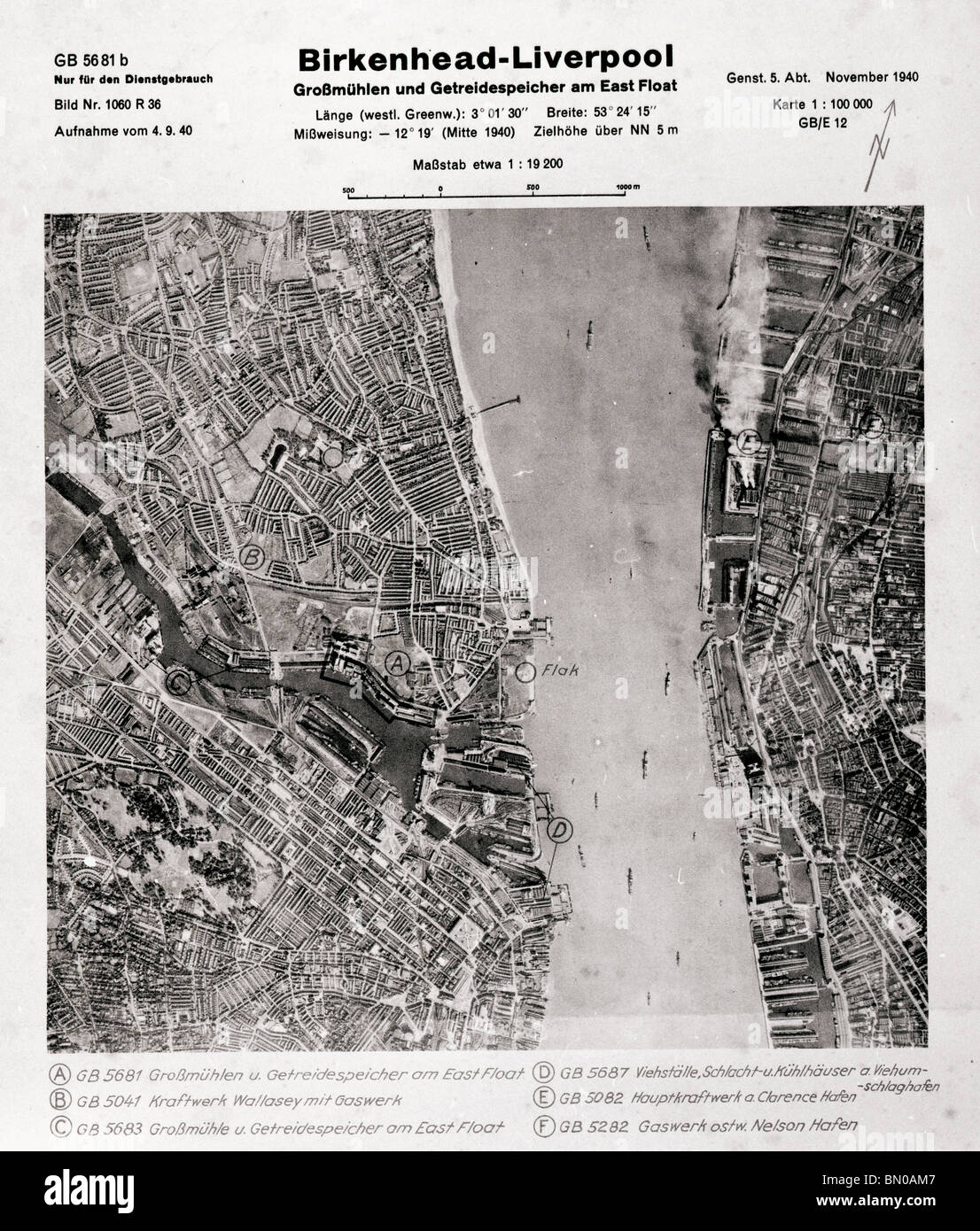 Birkenhead - Liverpool 1940 Docks Ship Canal Luftwaffe Aerial Image Stock Photo
