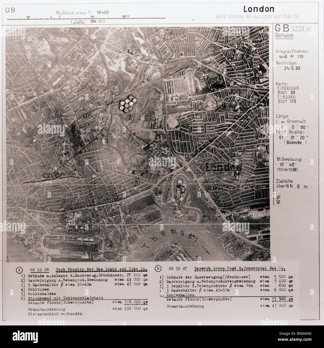 London - Poplar 1941 London Blitz Luftwaffe Aerial Image Stock Photo