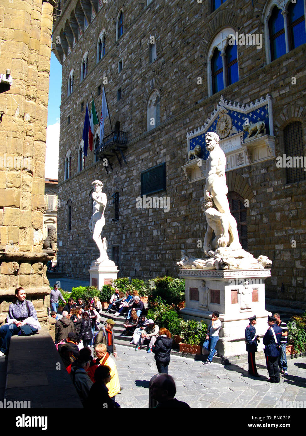 Signoria square, copy of David of Michelangiolo, Ercole and Caco statue, Florence, Tuscany, Italy, UNESCO World Heritage Site Stock Photo