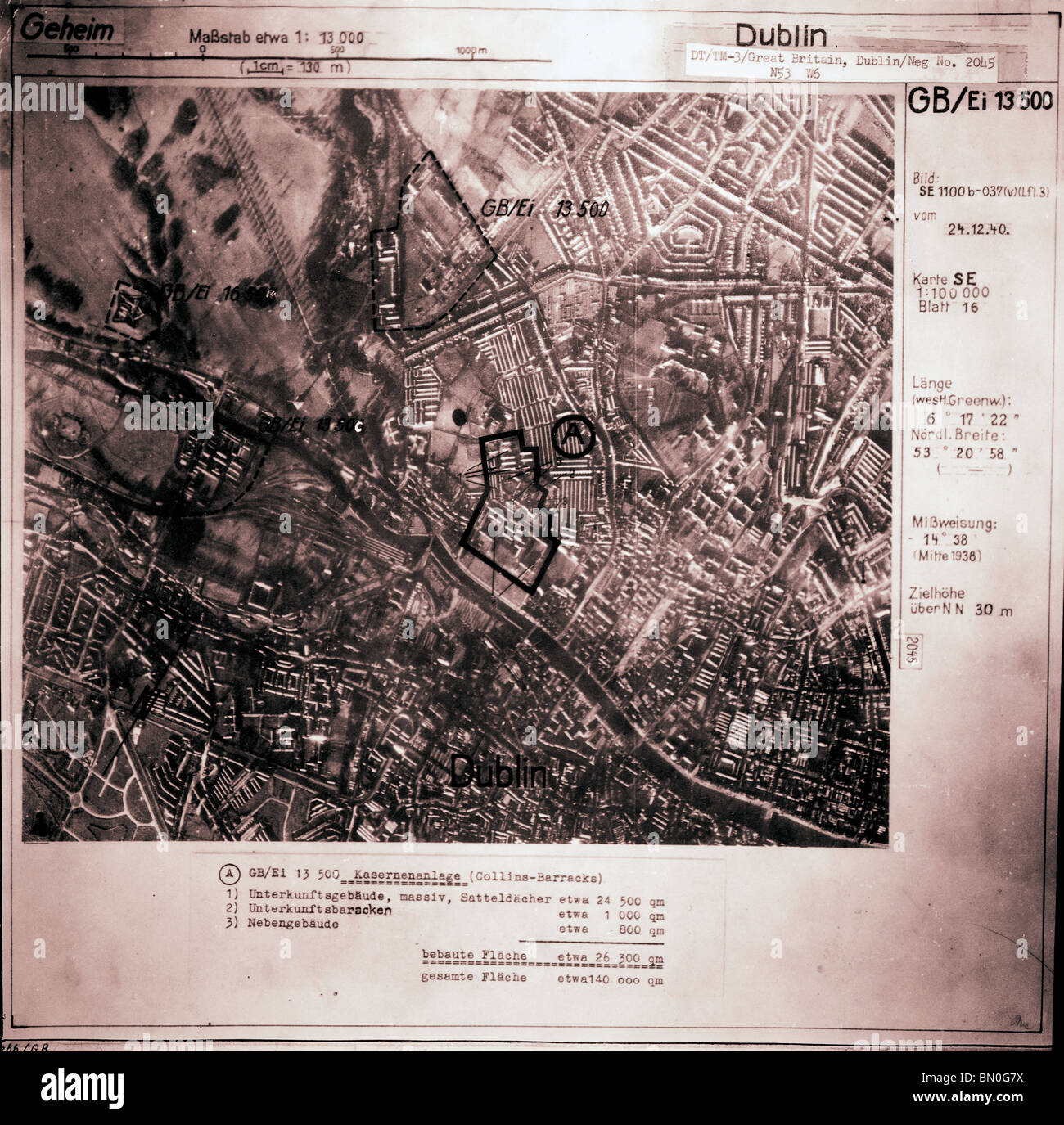 Dublin - Ireland 24th December 1940 Collins Barracks Luftwaffe Aerial Image Stock Photo