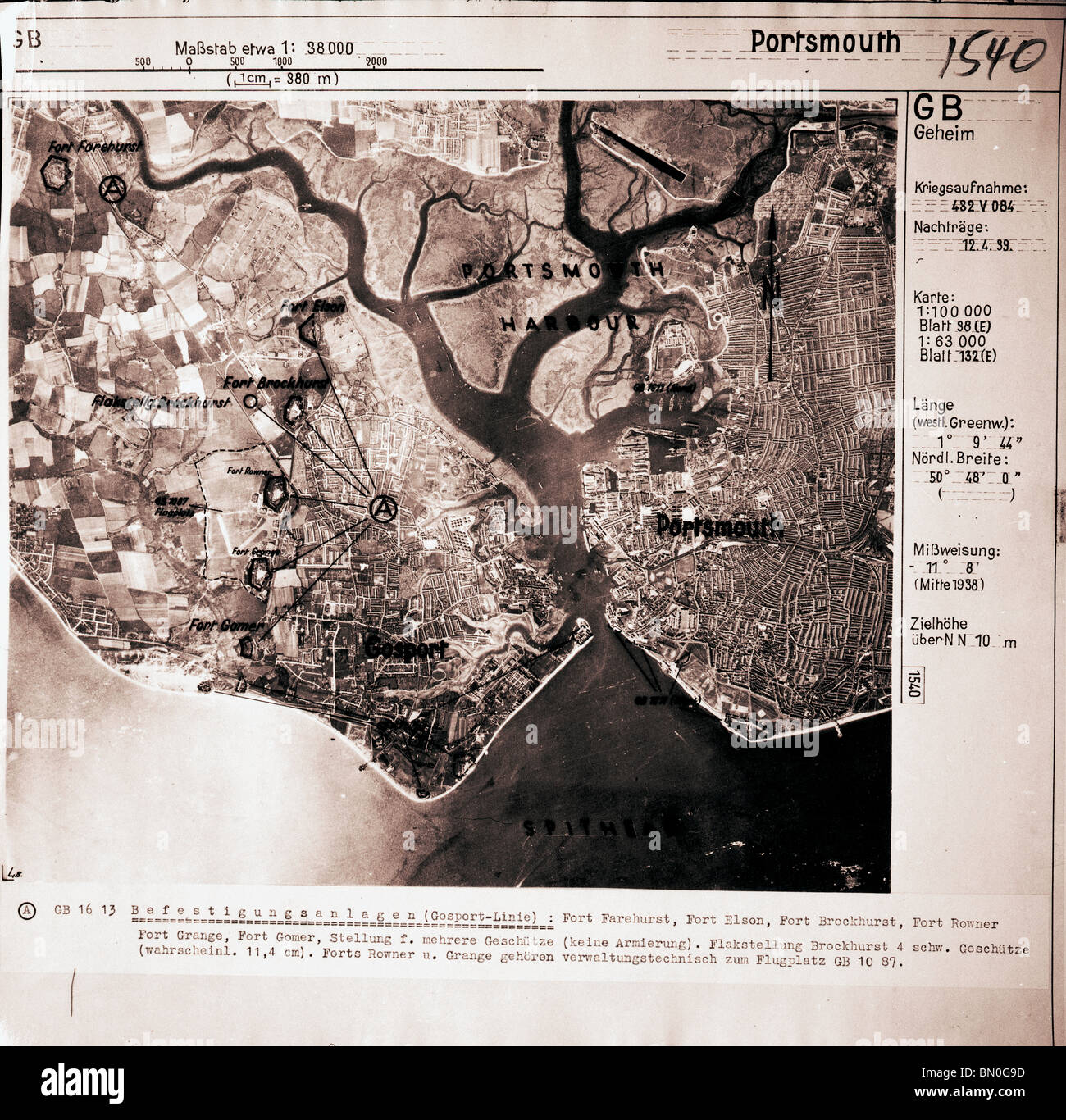 Portsmouth & Gosport - Hampshire 12th April 1939 Fortifications Blitz Luftwaffe Aerial Image WW2 Stock Photo