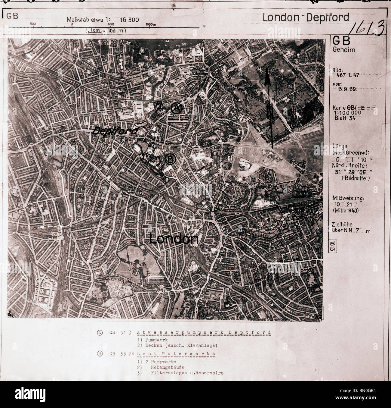 London - Deptford 3rd September 1939 Pumping Station & Kent Waterworks Stock Photo