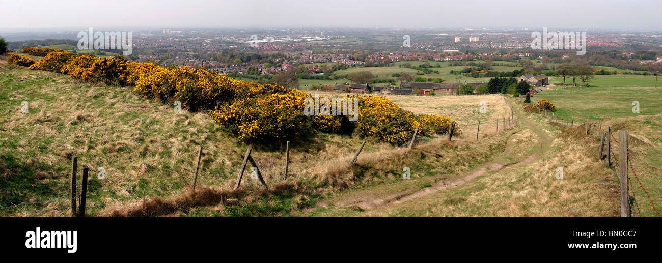 England, Cheshire, Stockport, Werneth Ridge overlooking Hyde and Stockport Stock Photo