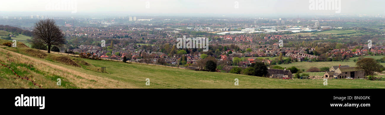 UK, England, Cheshire, panoramic view from Werneth Ridge overlooking Hyde and Stockport Stock Photo