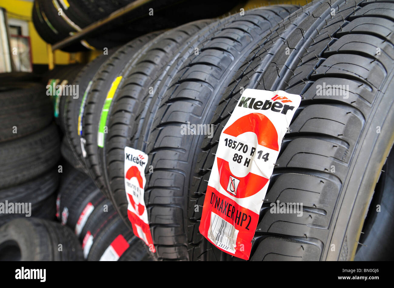 Tyre garage new tyre storage Stock Photo