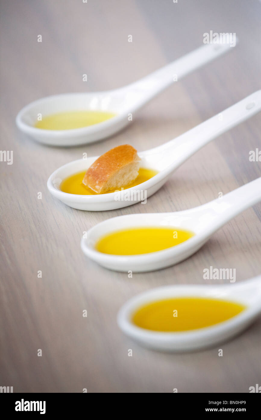 olive oil SAMPLES FOR A TASTING Stock Photo