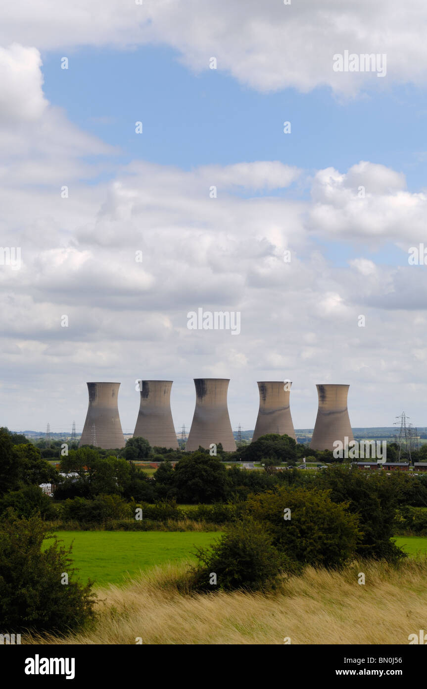 The five remaining cooling towers of the old Willington power station, Derbyshire, England. Stock Photo