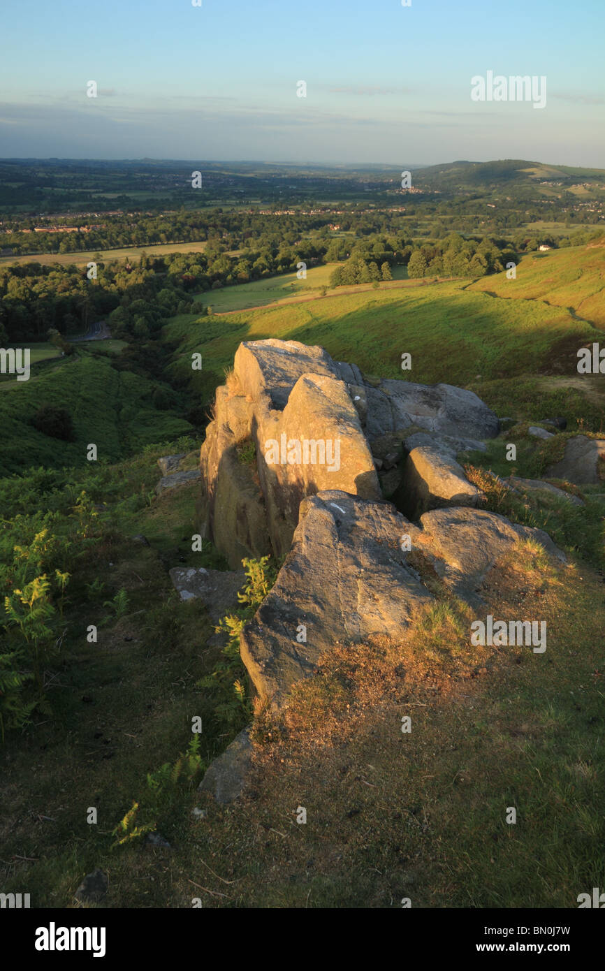 A rocky outcrop on Burley Moor (which adjoins Ilkley Moor), with a view