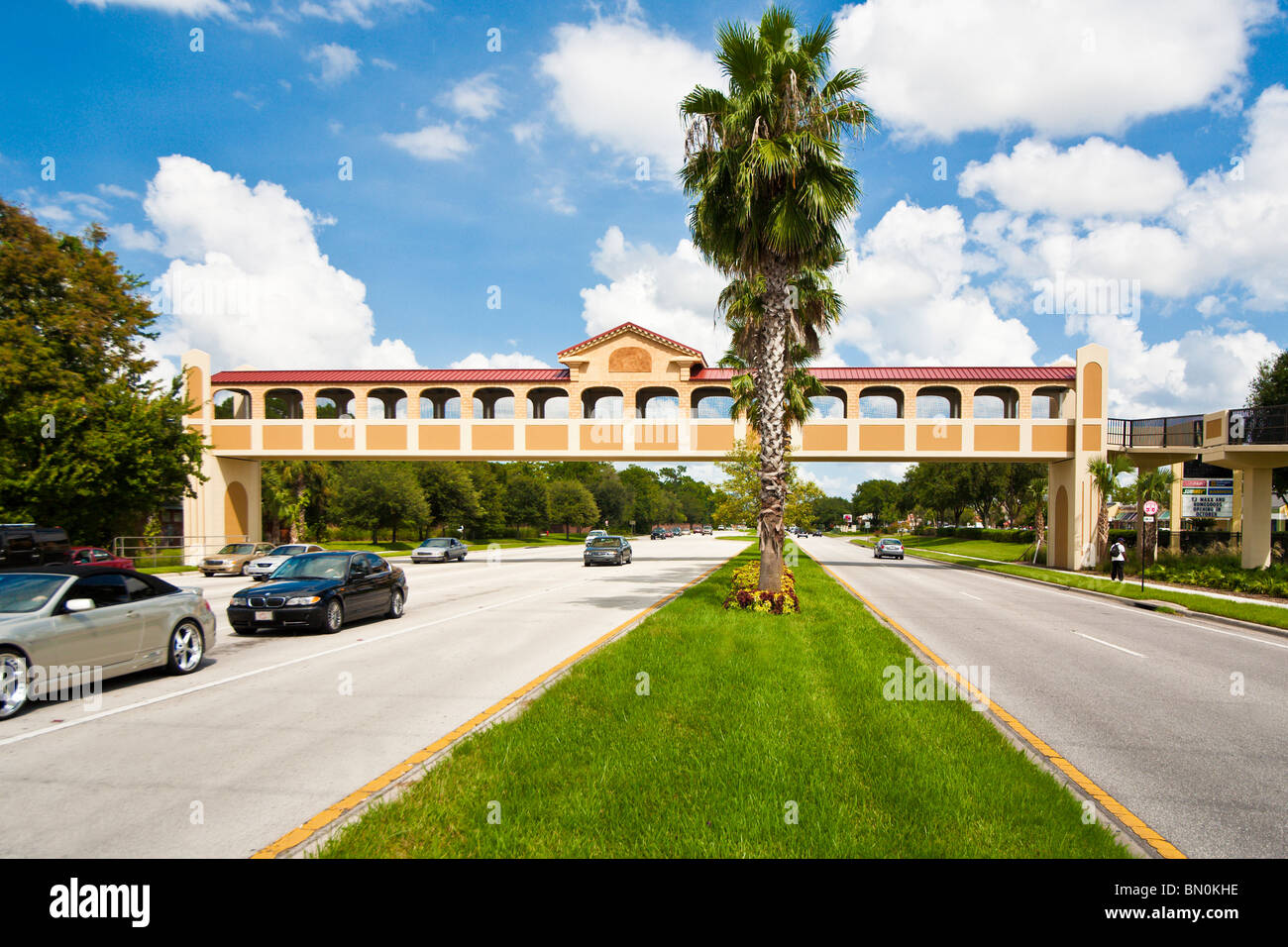 Lake Mary, FL Sep 2007 Pedestrian bridge carries people across busy