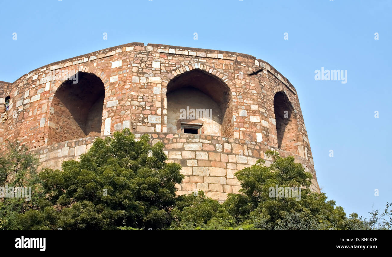 Section of the Old Fort [Purana Qila] in Delhi. Can be seen from the grounds of Delhi Zoo. Stock Photo