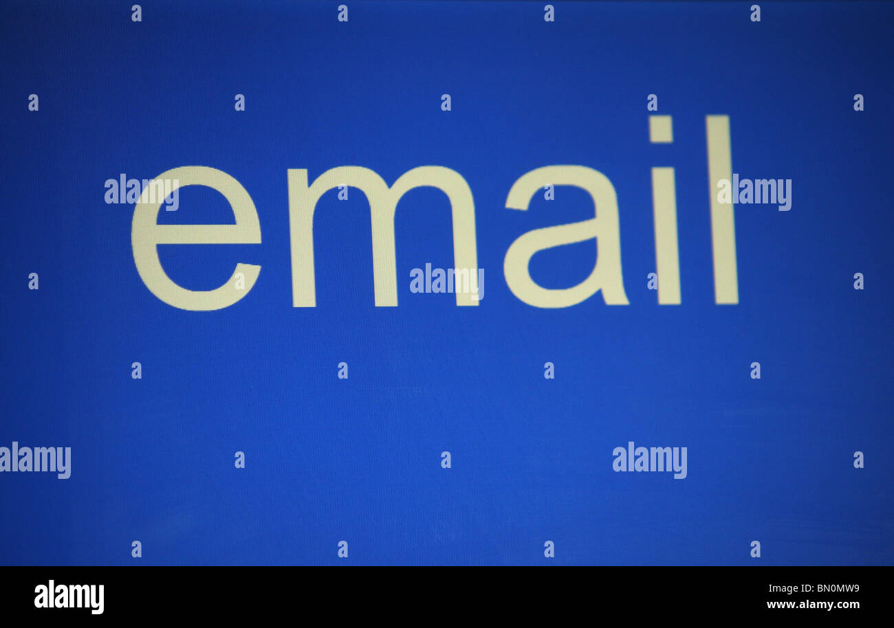 The word email on a blue screen Stock Photo