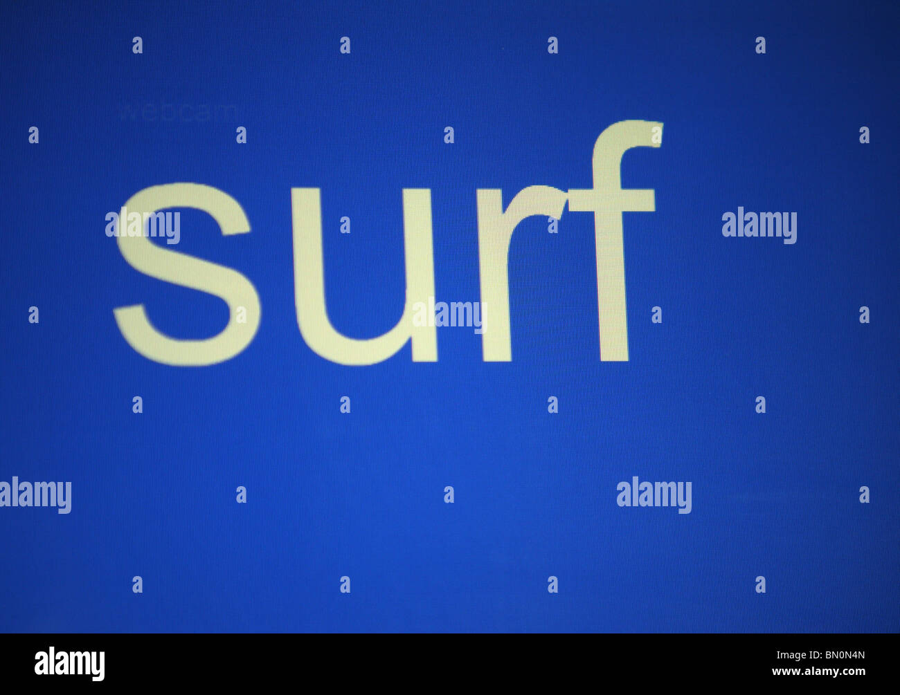 The word surf on a blue screen Stock Photo