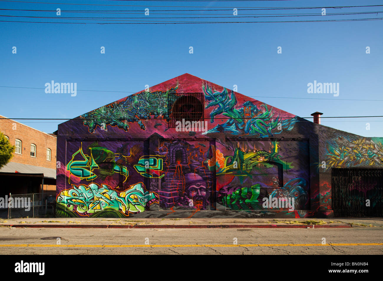 Graffiti covered wall, Arts District, downtown Los Angeles, California