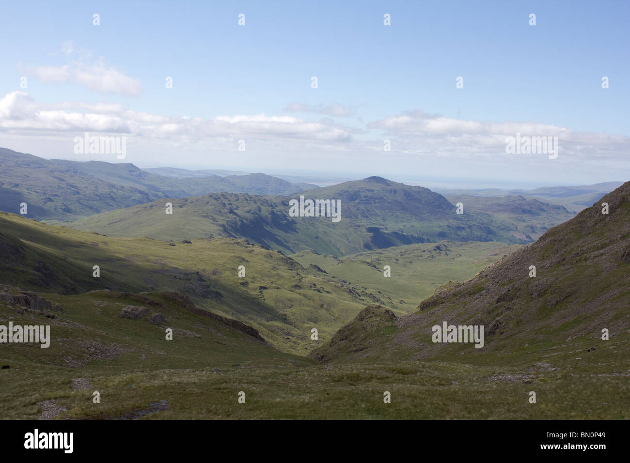 Bowfell and Crinkle Crags from Esk Hause, Lake District, Cumbria England Stock Photo