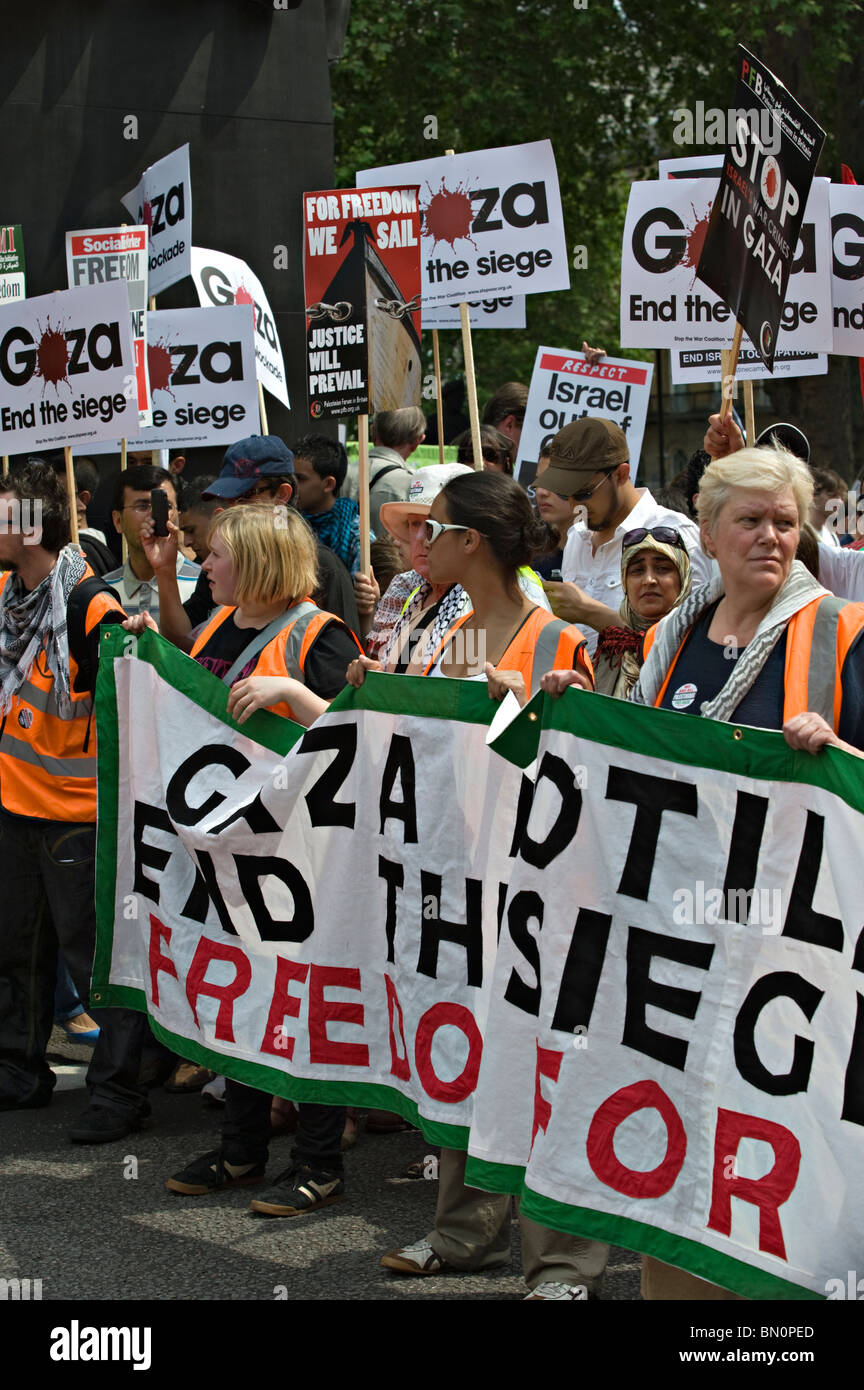 Participants march during a  demonstration against the Israeli blockade of Gaza in 2010 Stock Photo