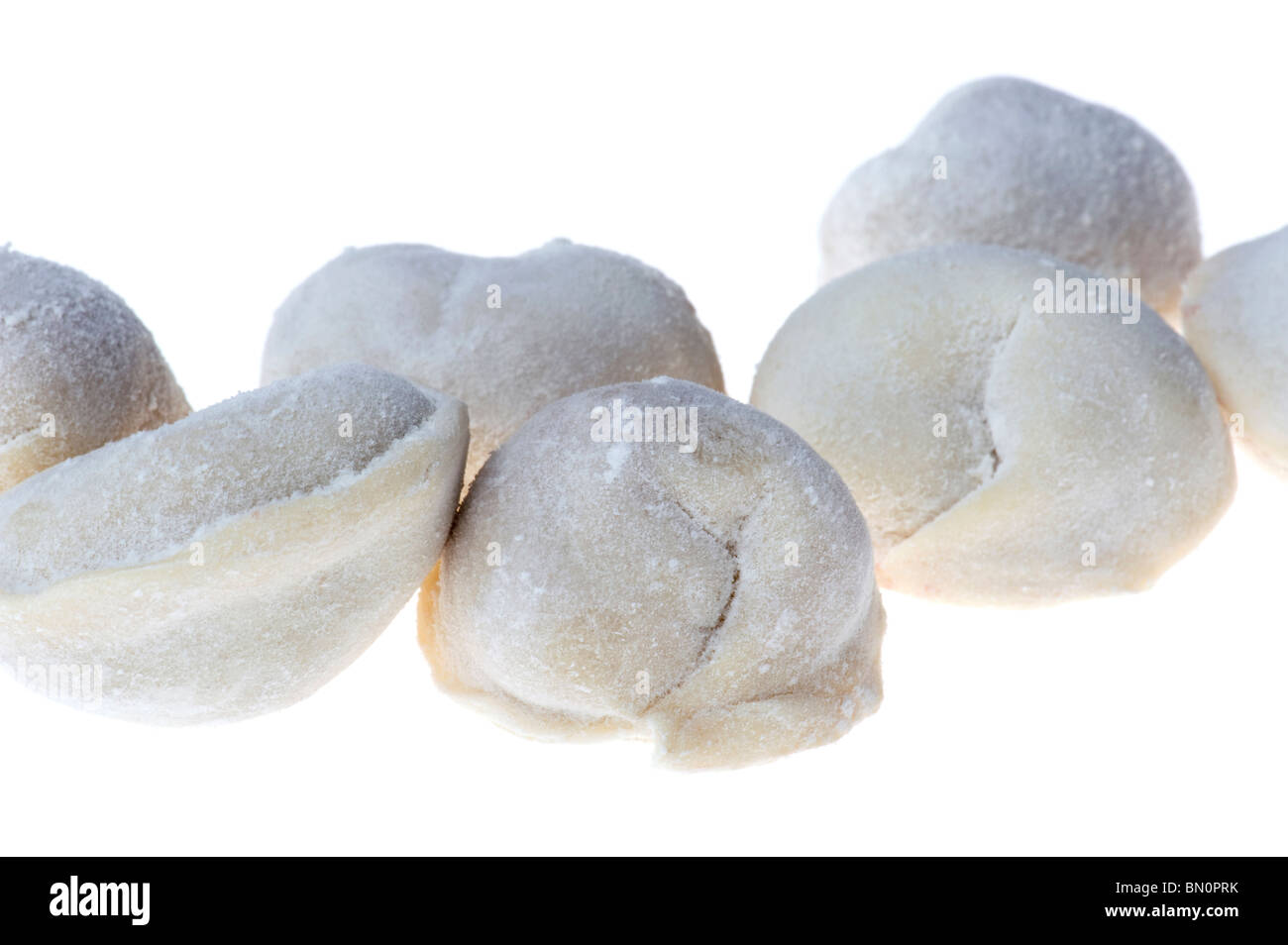 object on white - food Raw pelmeni Stock Photo