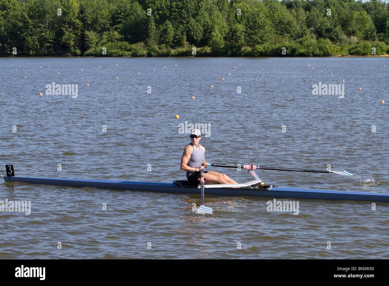 A Young female rower at the US Rowing National Championship Regatta at Mercer County Park New Jersey. Lake Mercer. Stock Photo