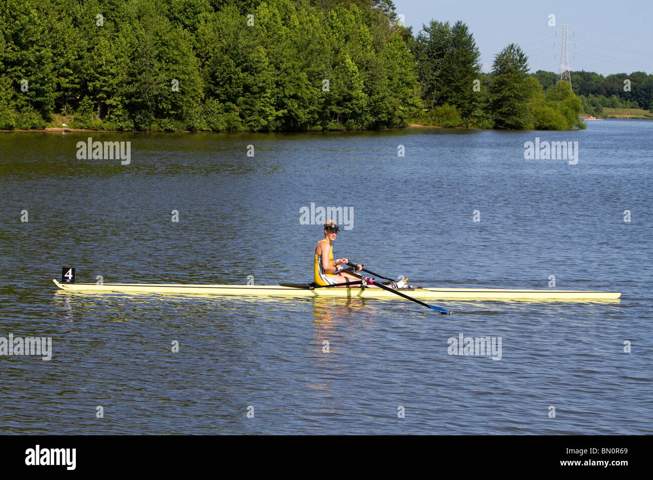 A Young female rower at the US Rowing National Championship Regatta at Mercer County Park New Jersey. Lake Mercer. Stock Photo