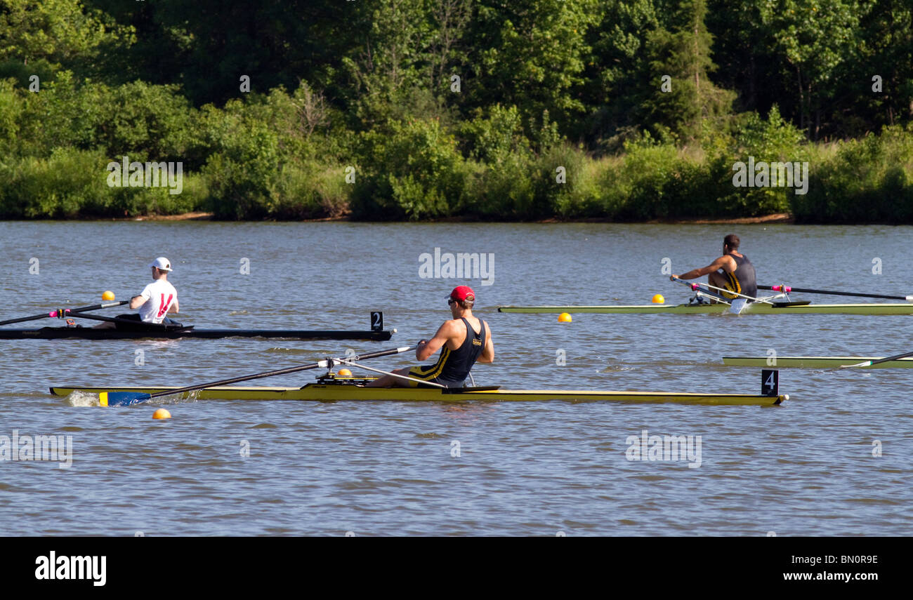 A Young female rower at the US Rowing National Championship Regatta at Mercer County Park New Jersey. Lake Mercer. Stock Photo