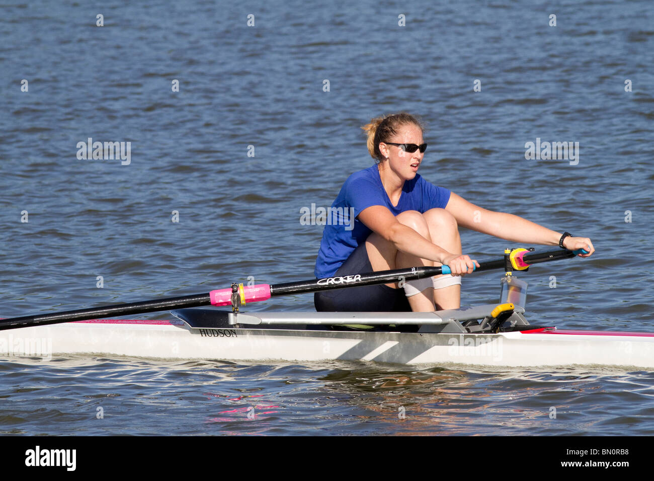 A Young female rower at the US Rowing National Championship Regatta at Mercer County Park New Jersey. Lake Mercer. Stock Photo