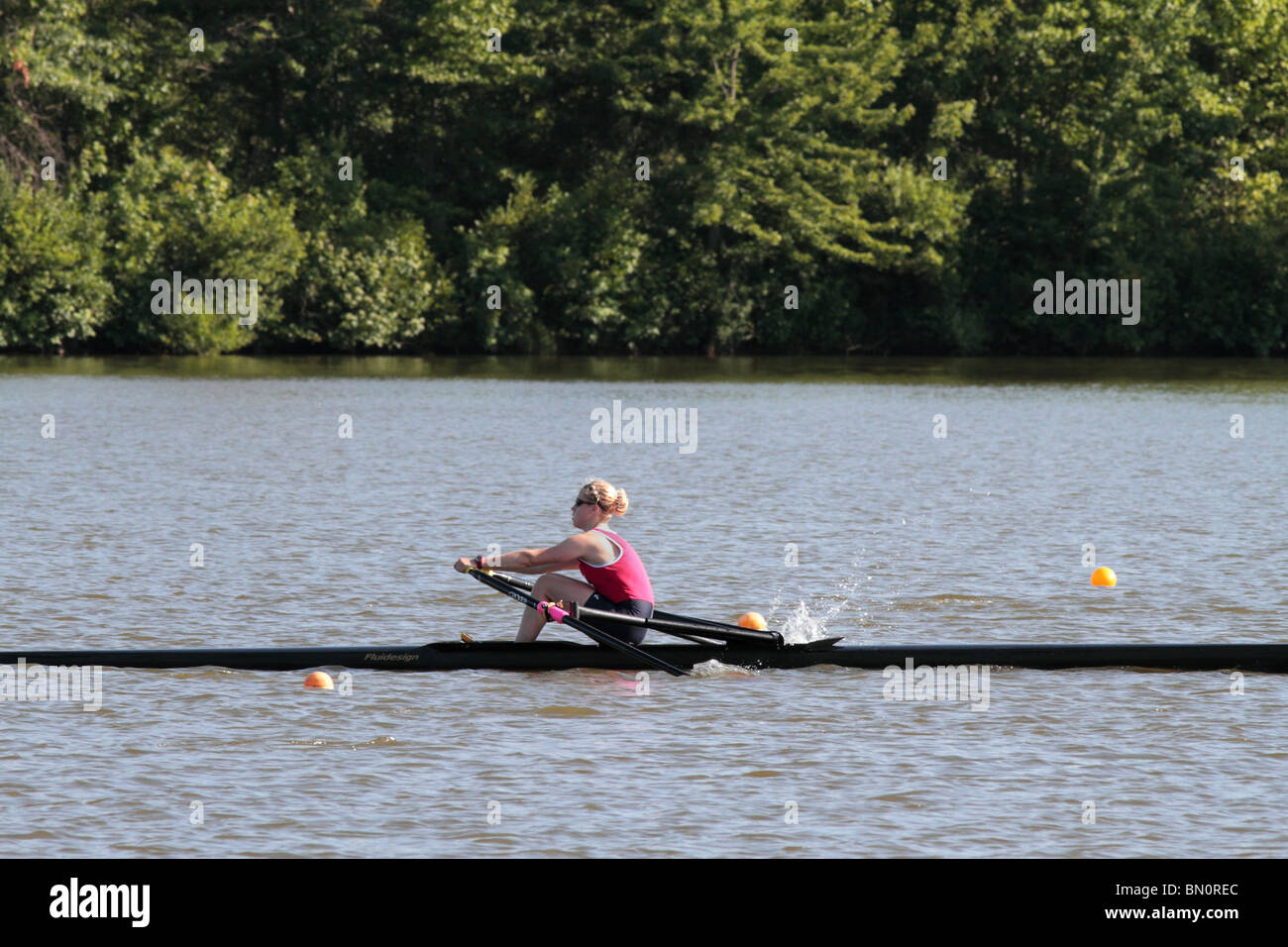 A Young female rower at the US Rowing National Championship Regatta at Mercer County Park New Jersey. Lake Mercer. Stock Photo