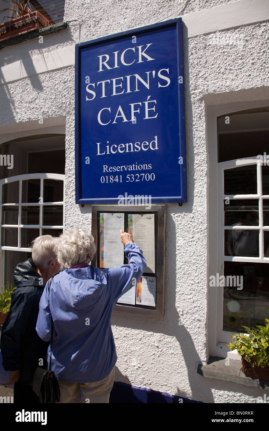 Two old ladies check out the menu at Rick Steins famous restaurant in