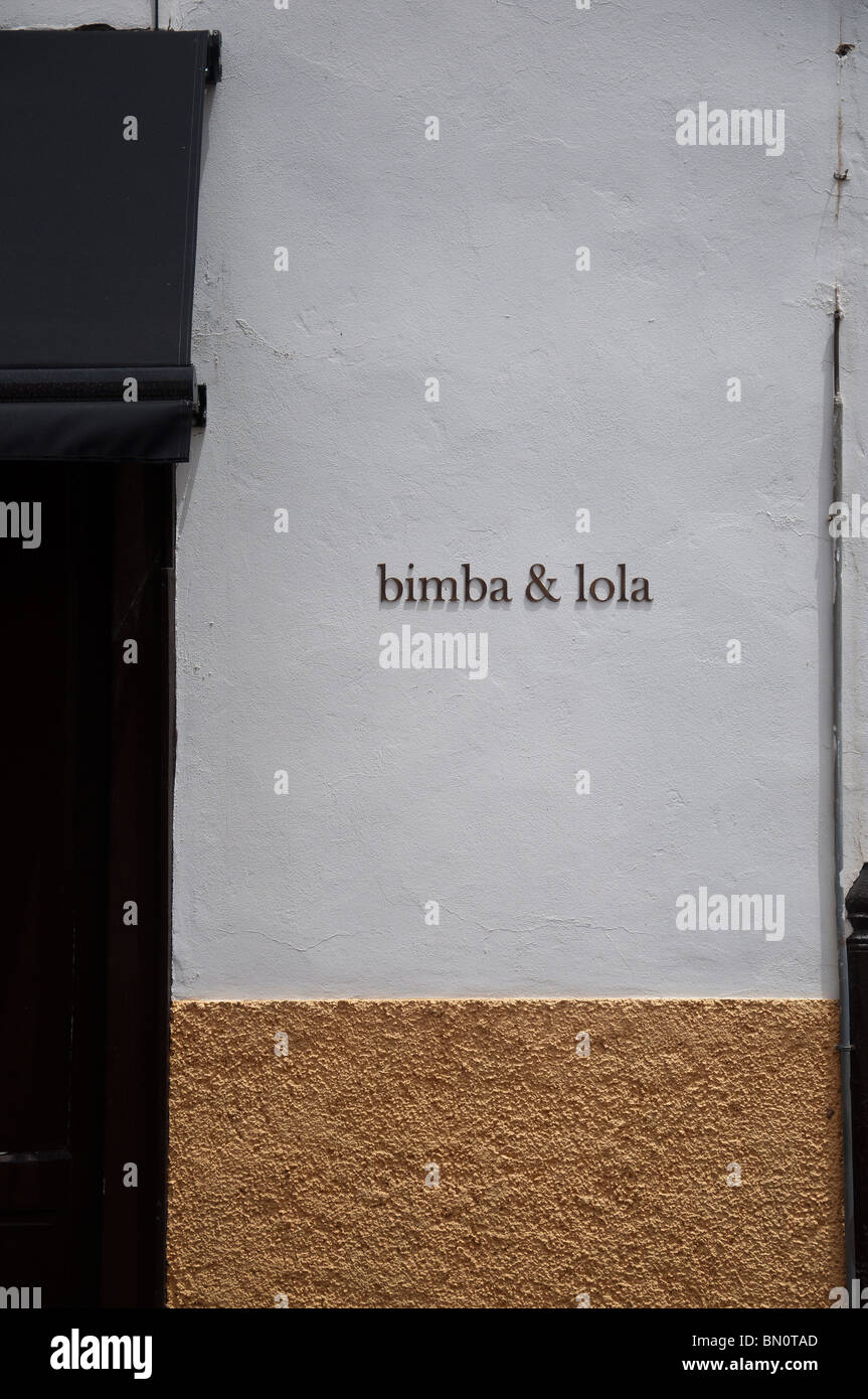A bimba & lola sign on a wall outside a bimba & lola clothes shop in Tenerife, Spain. Stock Photo