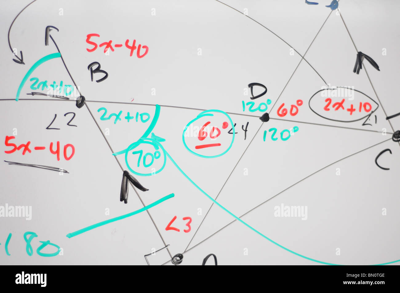 Several complex mathematical formulas, equations, and geometry written