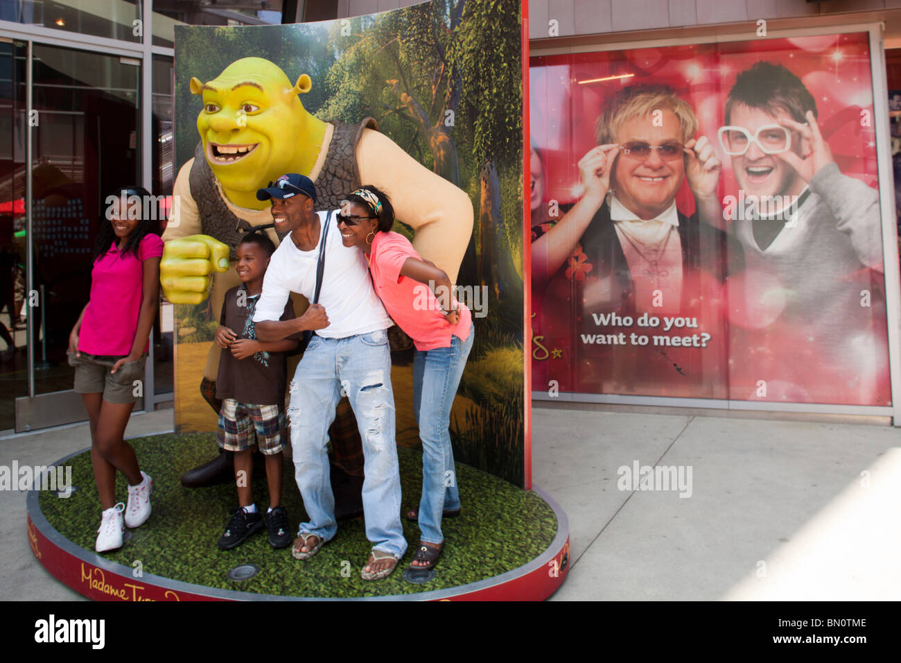 Posing with Shrek at Madame Tussaud's Wax Museum, Hollywood, Los Angeles, California, United States of America Stock Photo