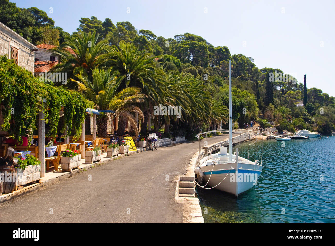 Restaurant and Guesthouse at the Bay, Mljet Island, Dalmatia, Croatia Stock Photo