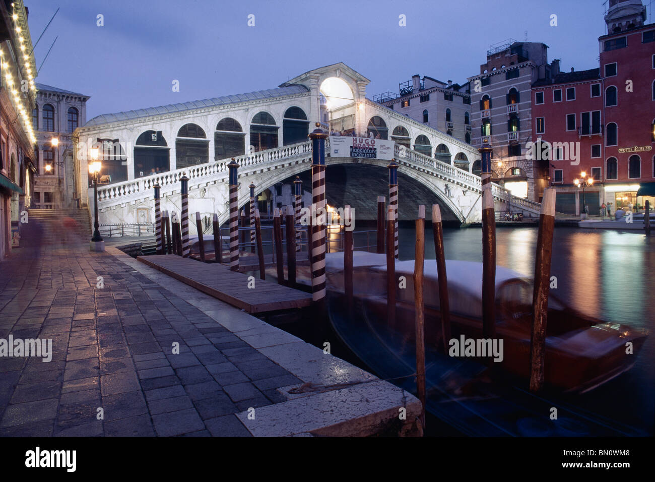 Rialto Bridge at Night, Grand Canal, Venice, Italy Stock Photo