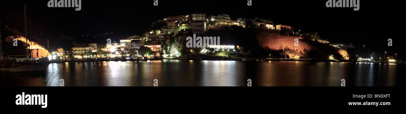 A panoramic view of the Cretan south-coast resort of Agia Galini, looking across from the harbour. Stock Photo