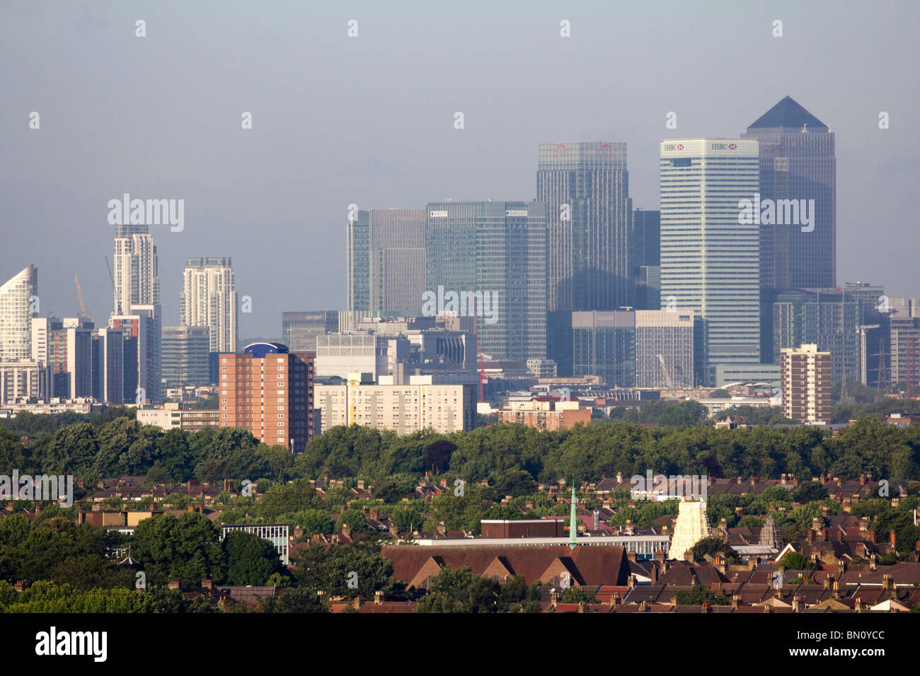 view from ilford essex  to canary wharf london docklands developments england uk gb Stock Photo