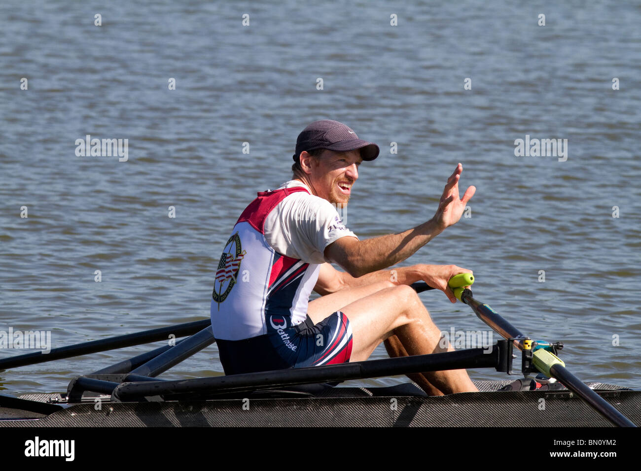 A Young male rower at the US Rowing National Championship Regatta at Mercer County Park New Jersey. Lake Mercer. Stock Photo