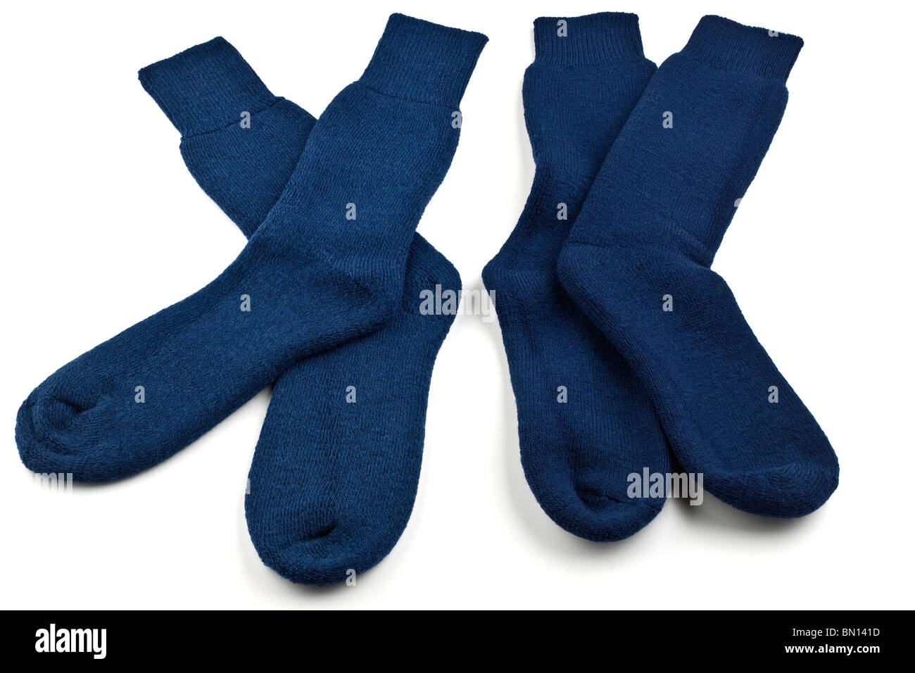 Two Pairs of mens size 8 to 11 wool and nylon thick dark blue thigh socks Stock Photo