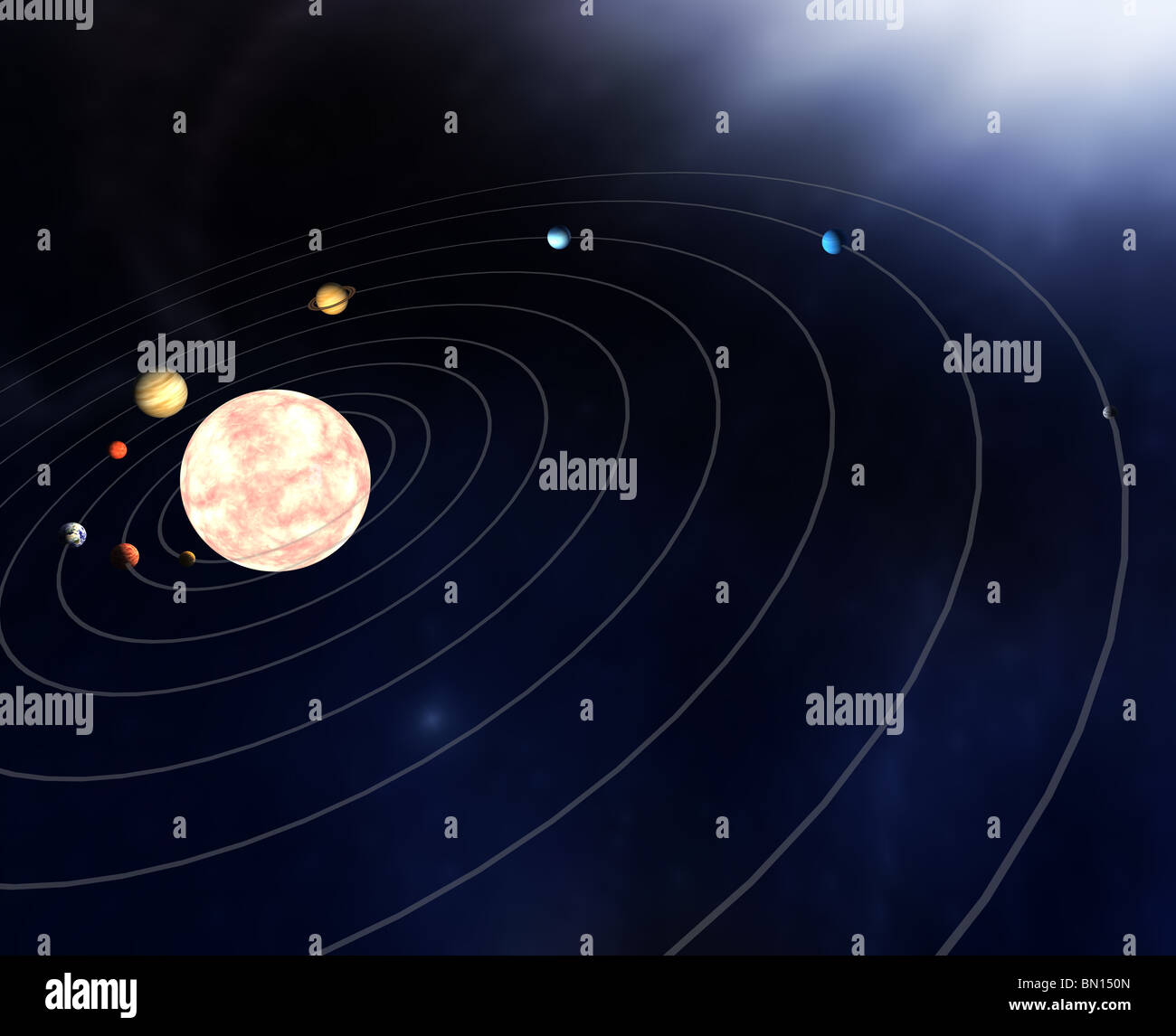 Diagram of the planets in the Solar System Stock Photo