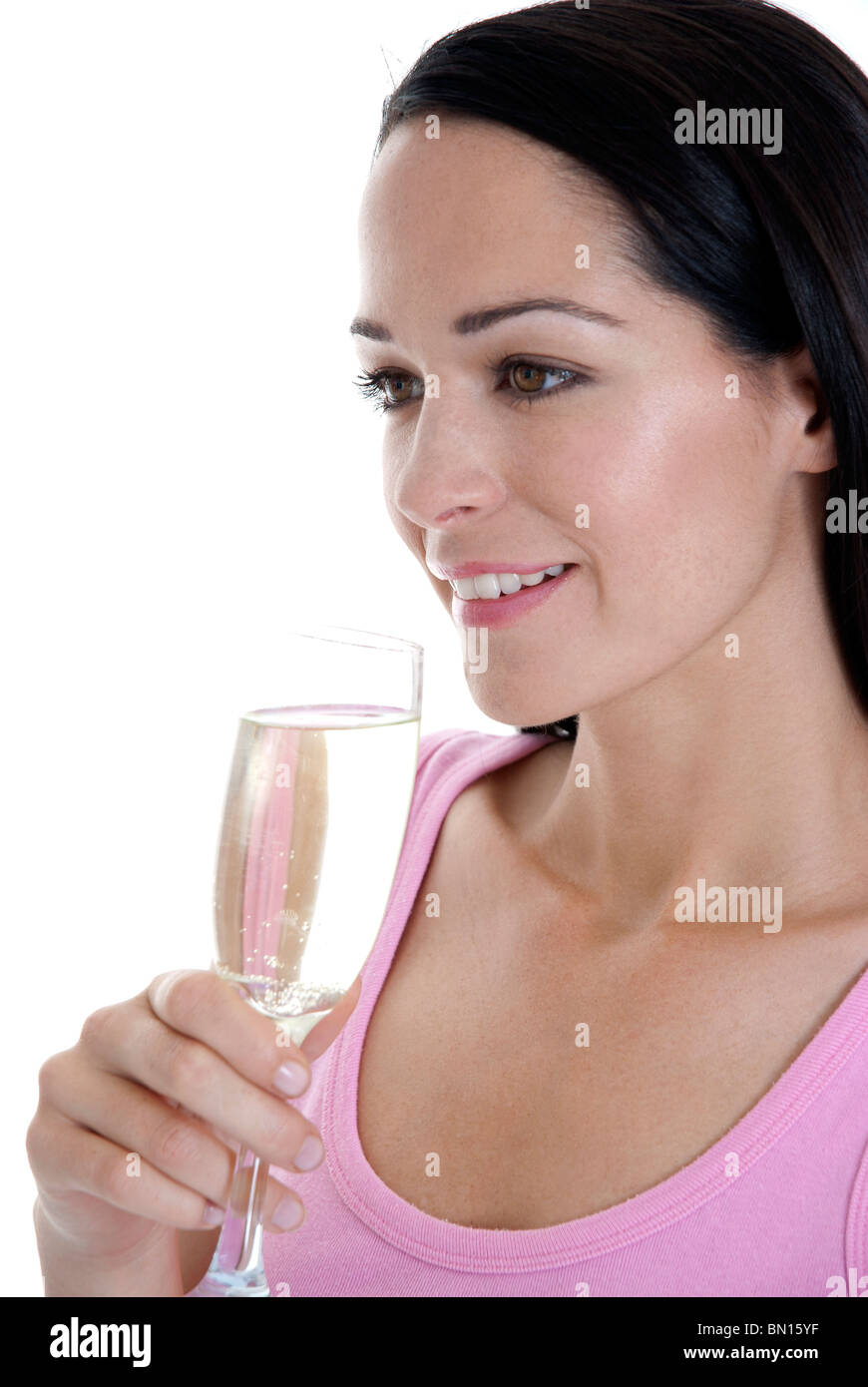 woman holding a glass of sparkling wine Stock Photo - Alamy