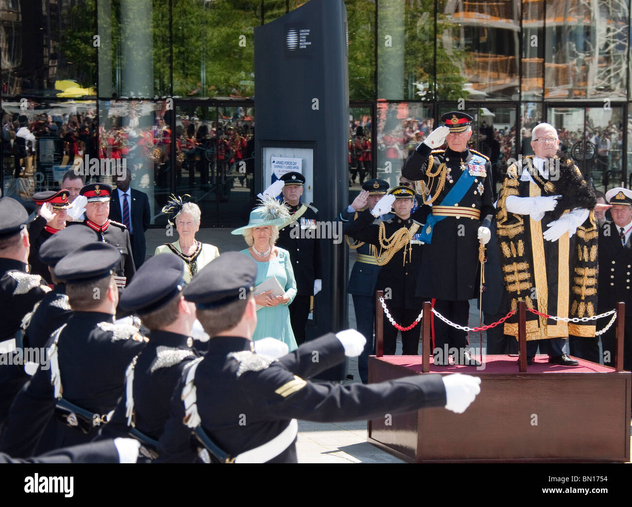 Britain's Prince Charles takes the salute at the Armed Forces Day parade in Cardiff city centre Stock Photo