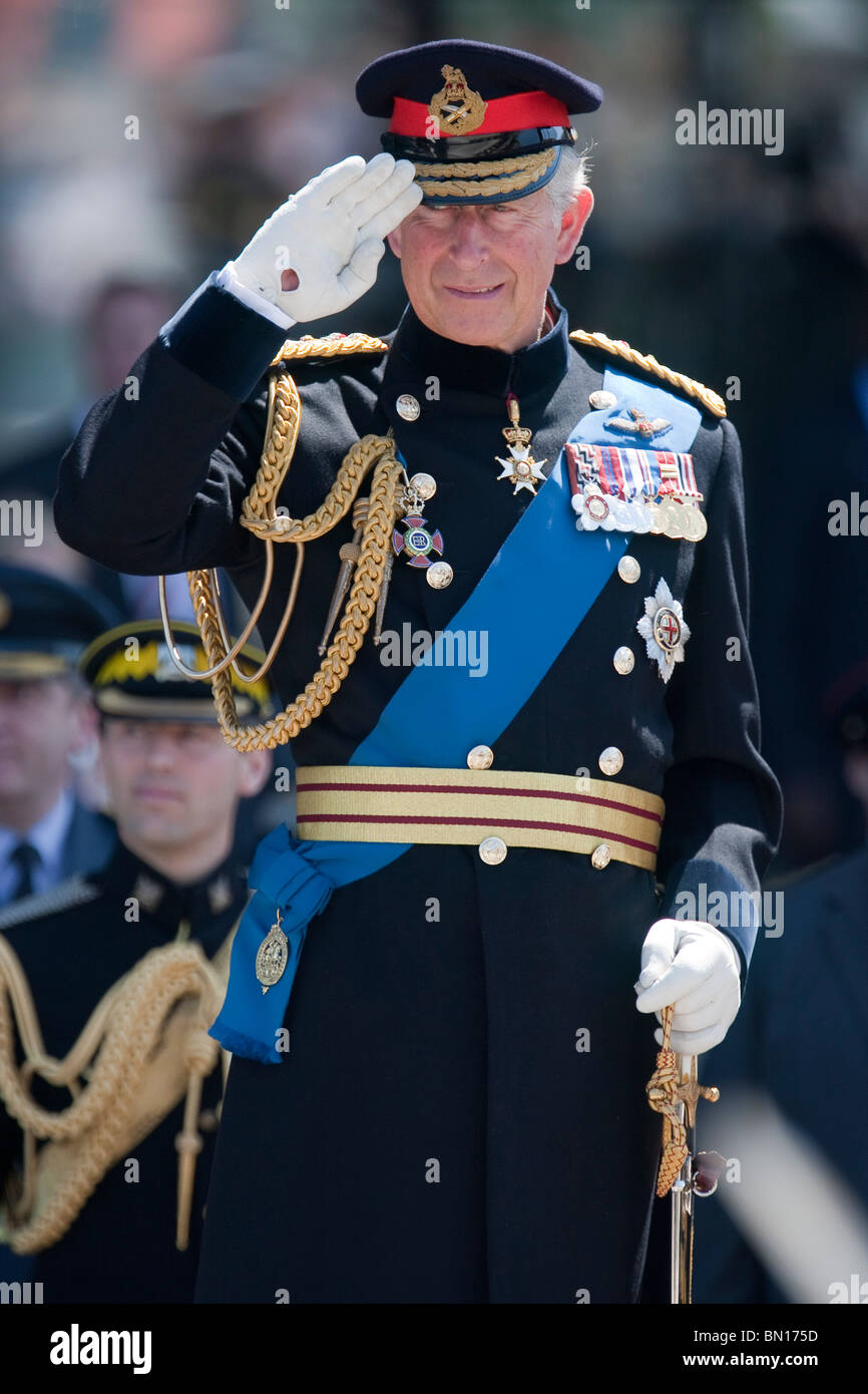 Britain's Prince Charles takes the salute at the Armed Forces Day parade in Cardiff city centre Stock Photo