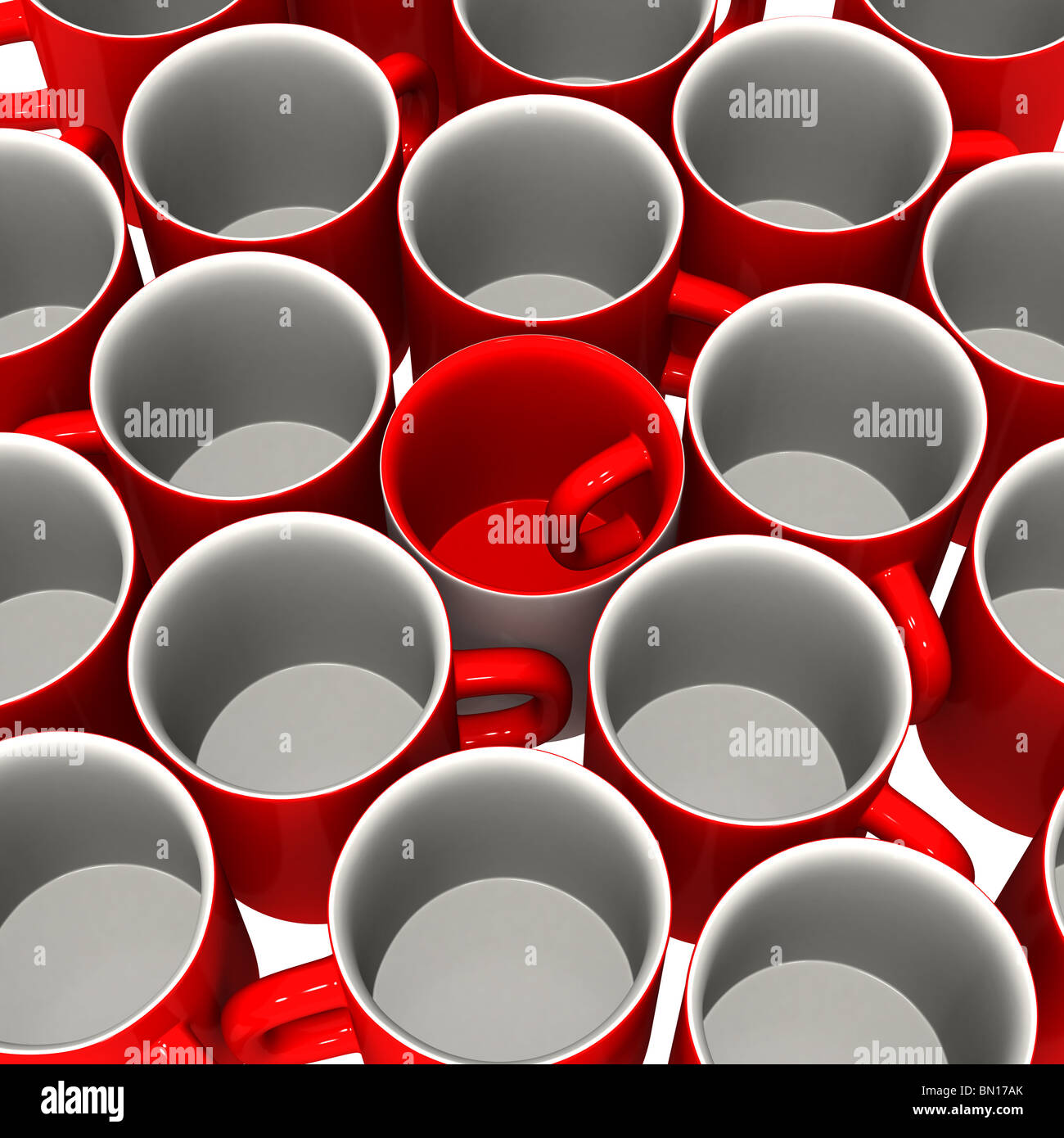 Threedimensional model a mug with the handle inside. It stands in an