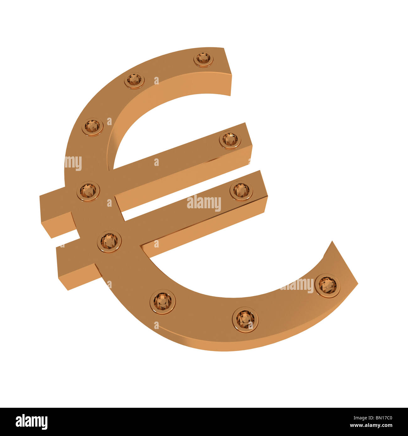 Three-dimensional model of a mark 'euro' with jewels. Stock Photo