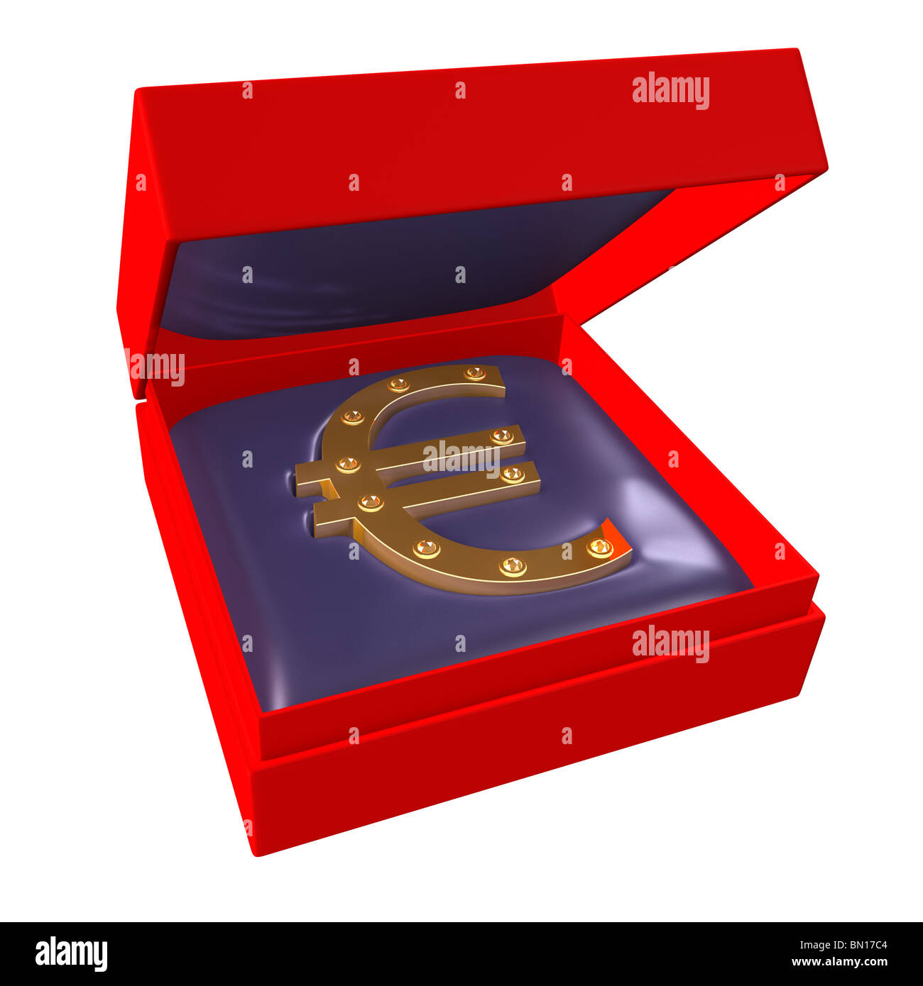 Three-dimensional model of a mark 'euro' with jewels. Stock Photo