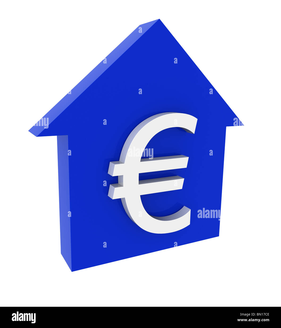 Three-dimensional model - a silhouette of a house and a mark of euro. Stock Photo