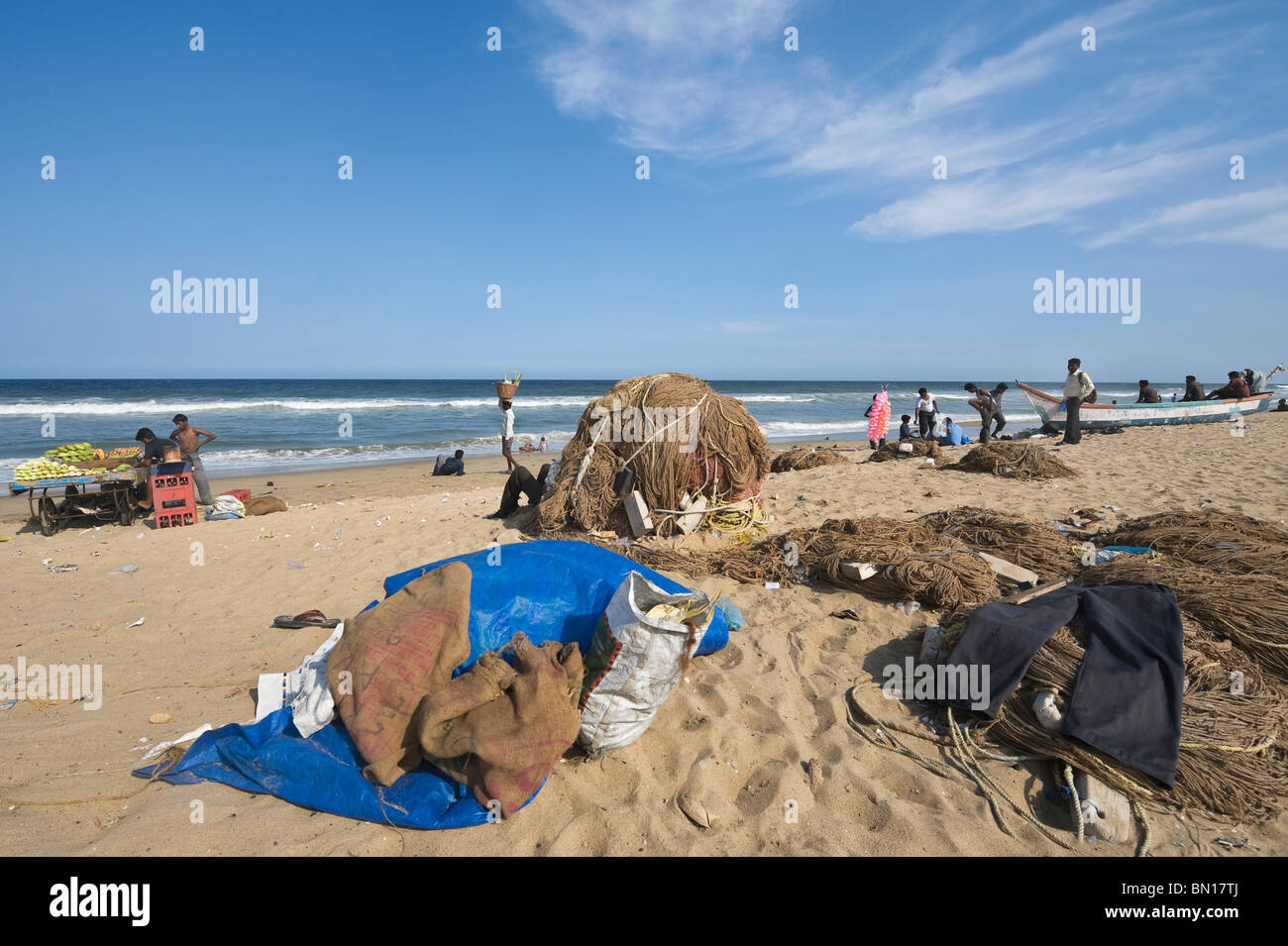 India Tamil Nadu Chennai people on the beach Stock Photo