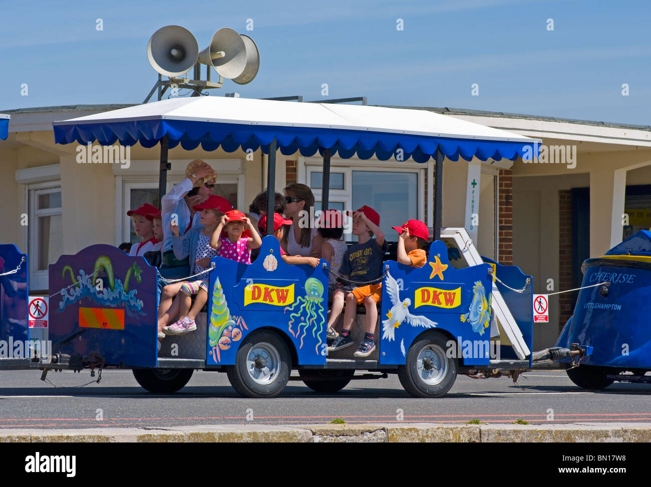 Children On The Seafront Train Littlehampton West Sussex England Stock Photo