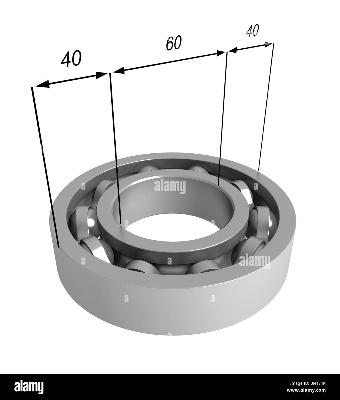 Three-dimensional model - the bearing with the marked sizes. Stock Photo