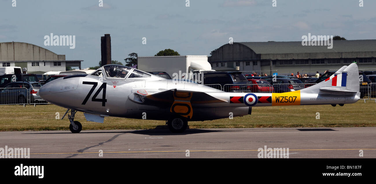 A vintage Vampire jet aircraft at the Cotswold Airshow at Kemble airfield in 2010 Stock Photo