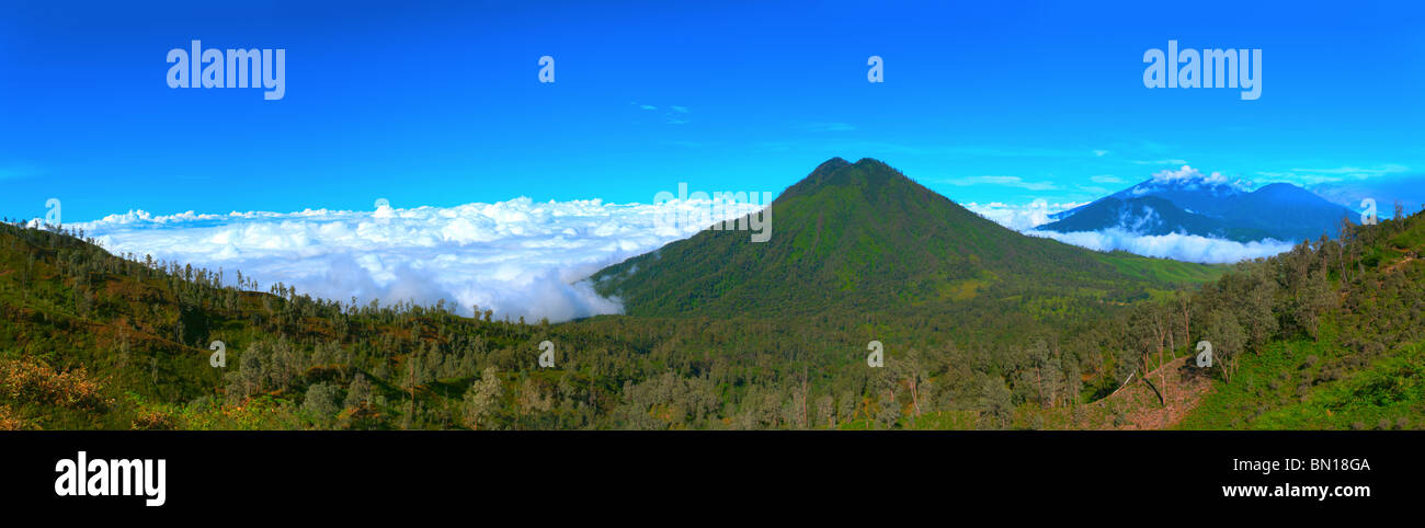 Volcano Ranti . View from the volcano Ijen. Java. Indonesia. Panorama. Stock Photo