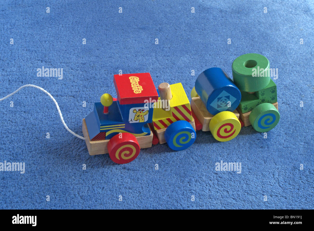 Pull Along Wooden Toy Train on Carpet Stock Photo Alamy